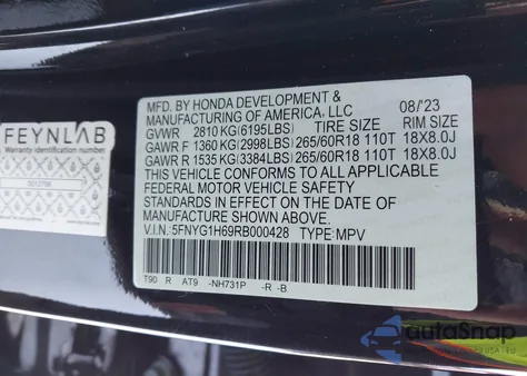 2024 Honda Pilot Trailsport from USA, damaged, VIN 5FNYG1H69RB000428
